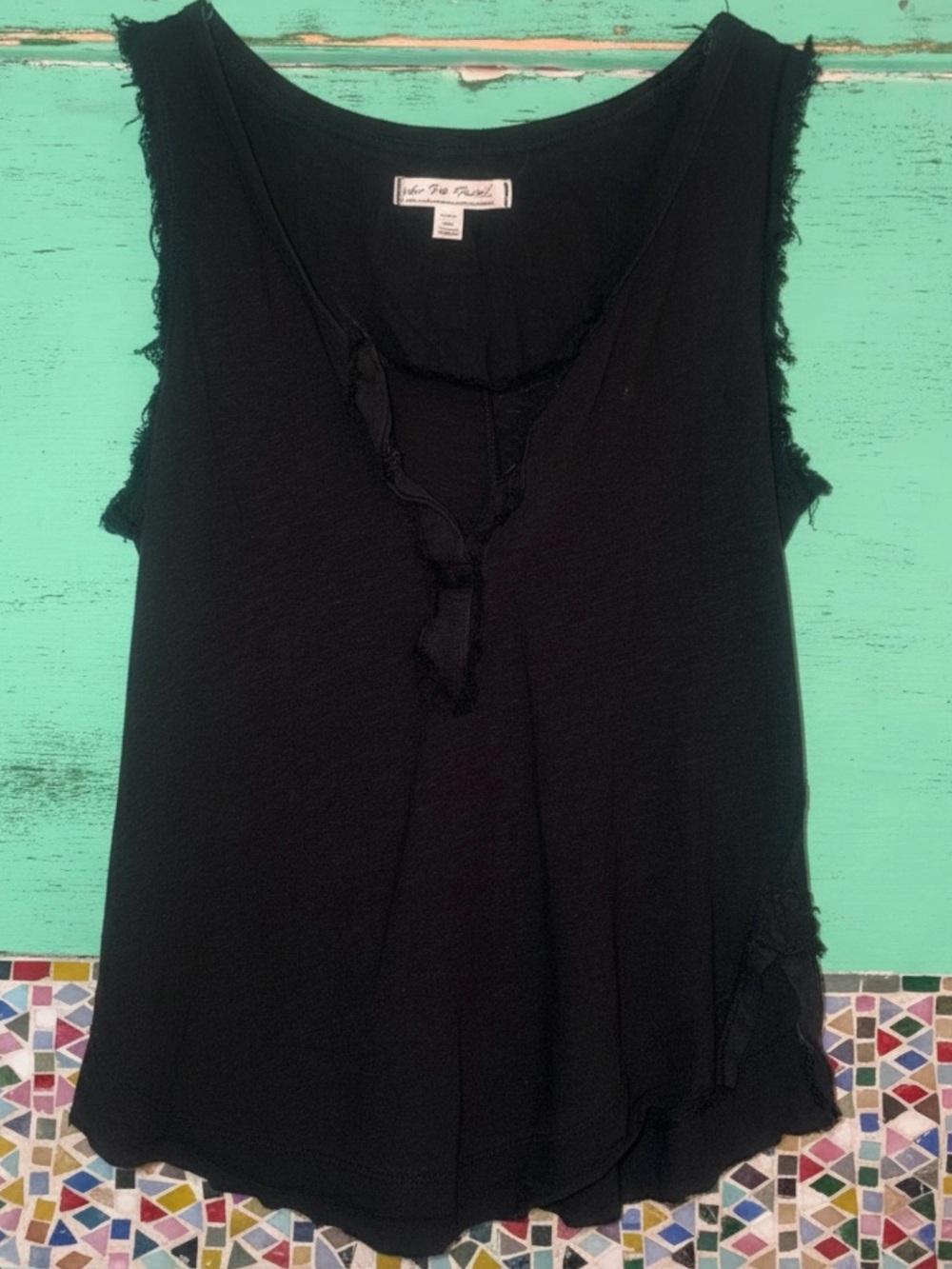 We The Free Black Distressed Tank